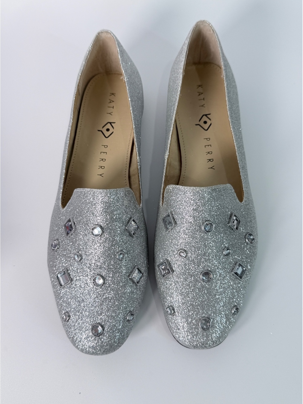Katy Perry - The Turner Silver Glitter Gem Embellished Loafers Size 7.5 M